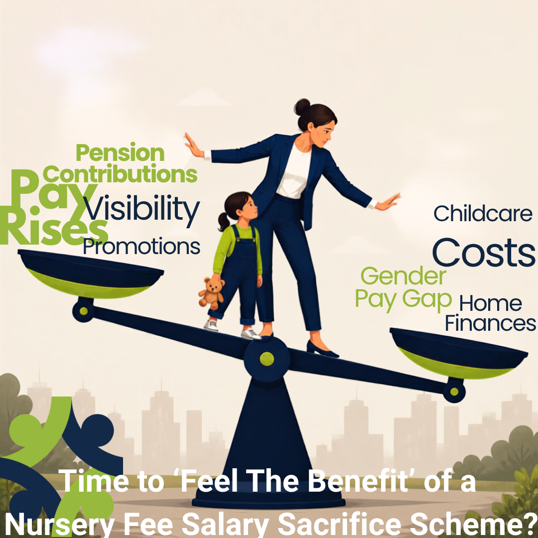 Balance graphic showing the benefits of a Salary Sacrifice Nursery Fee Scheme